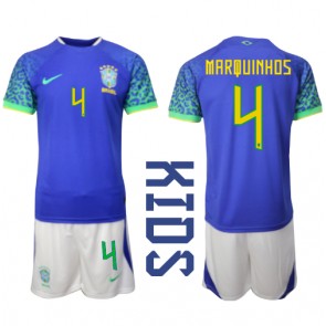 Brazílie Marquinhos #4 Dětské Venkovní dres komplet MS 2022 Krátký Rukáv (+ trenýrky)